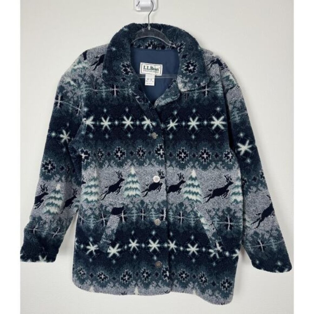 LL Bean Hi-Pile Jacket Snowflake/Reindeer Design